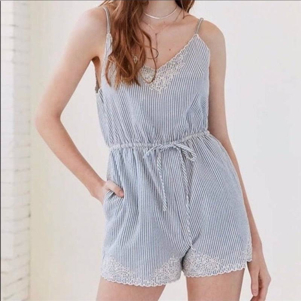 Urban Outfitters Kimchi Blue Striped Embroidered Romper XS